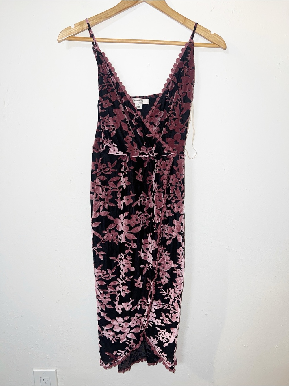 Adam Levine Velvet Floral Slip Dress in Dusty Rose and Black